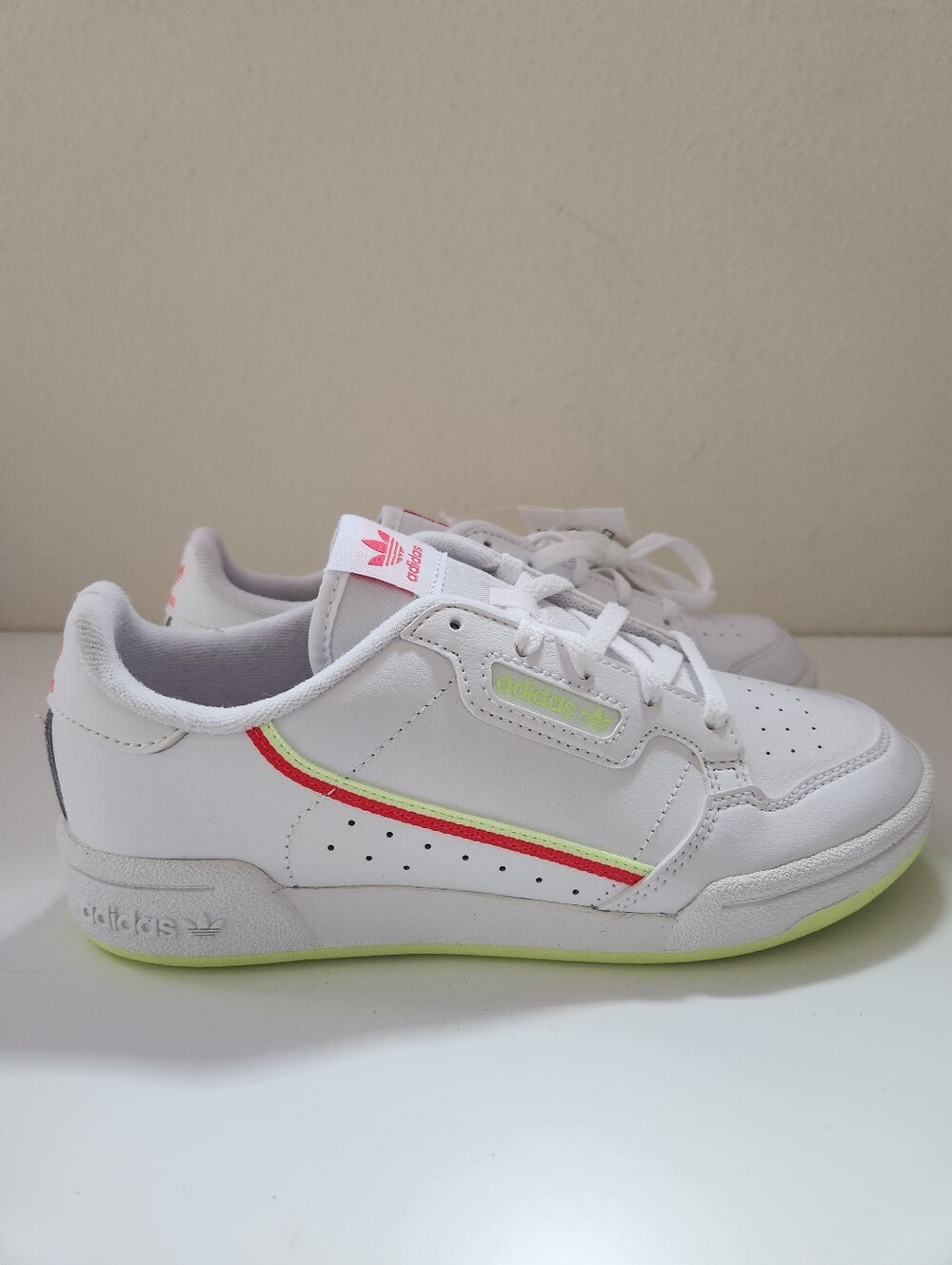 Adidas Continental 80 C White Neon Sneakers NWT Youth 3 / Women’s 5